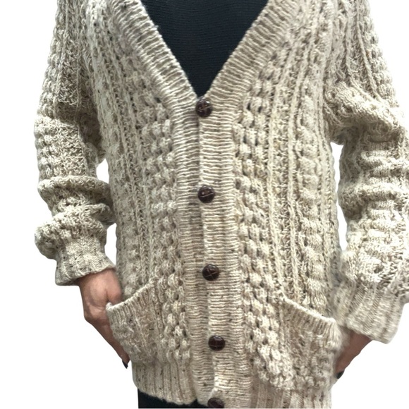 Rita Condern Hand Loomed Wool Fishermans Knit Cardigan Sweater Made In Ireland - Picture 7 of 16